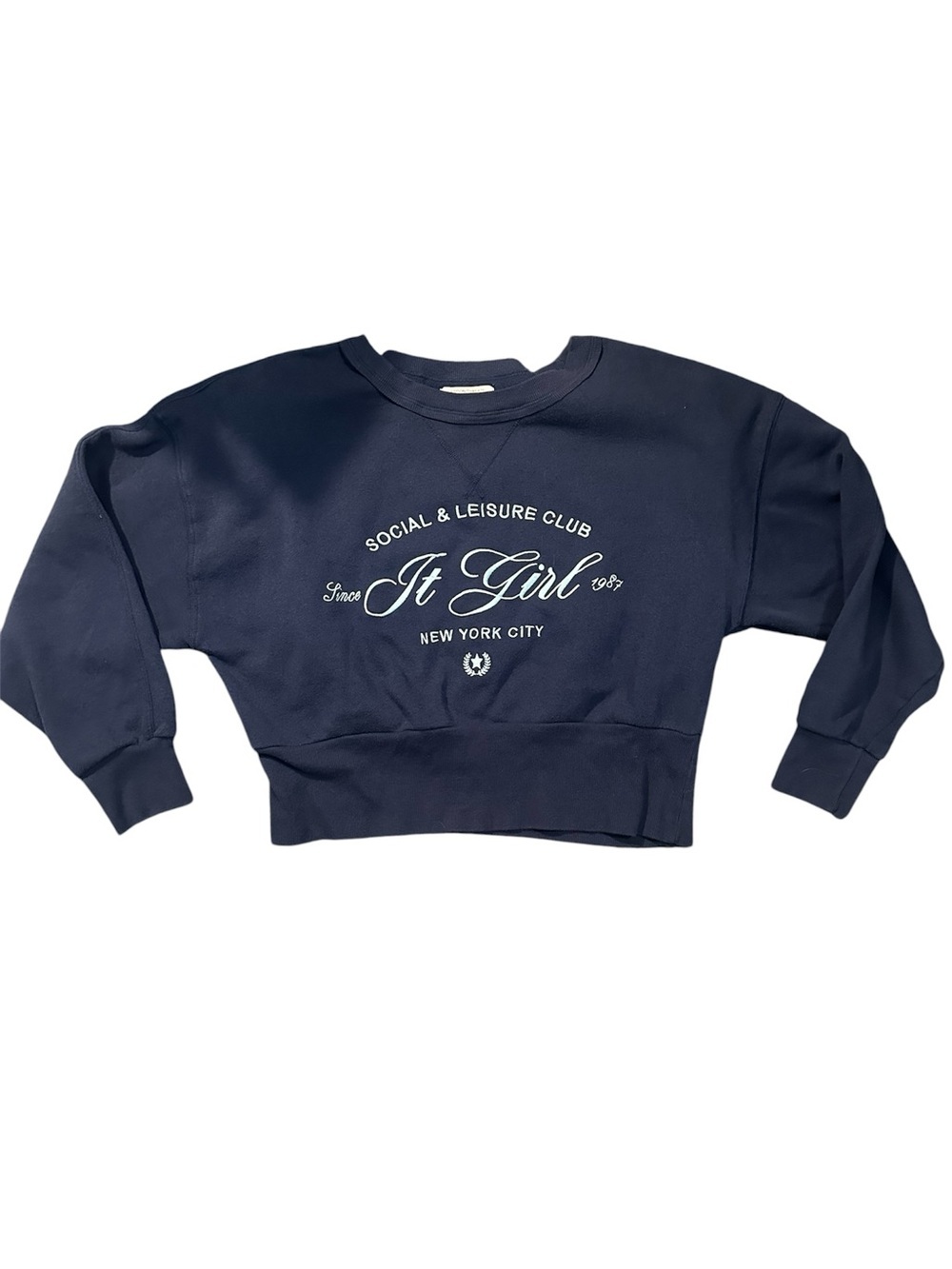 Grayson Threads Navy "It Girl" Cropped Crewneck Sweatshirt Size Large EUC - Picture 4 of 6